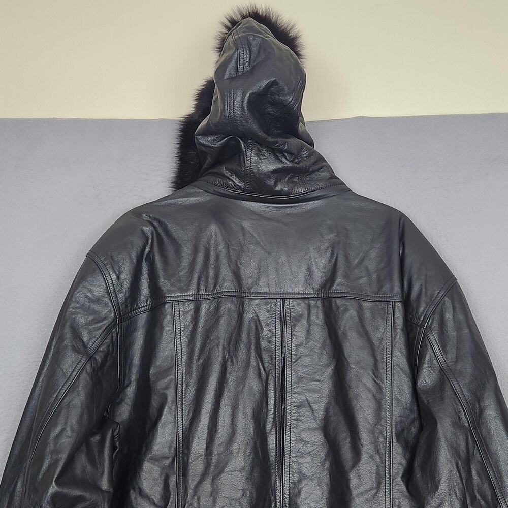Field Gear Leather Coat Womens 2X Black Fox Fur Hooded Parka Insulated Warm - Picture 8 of 15